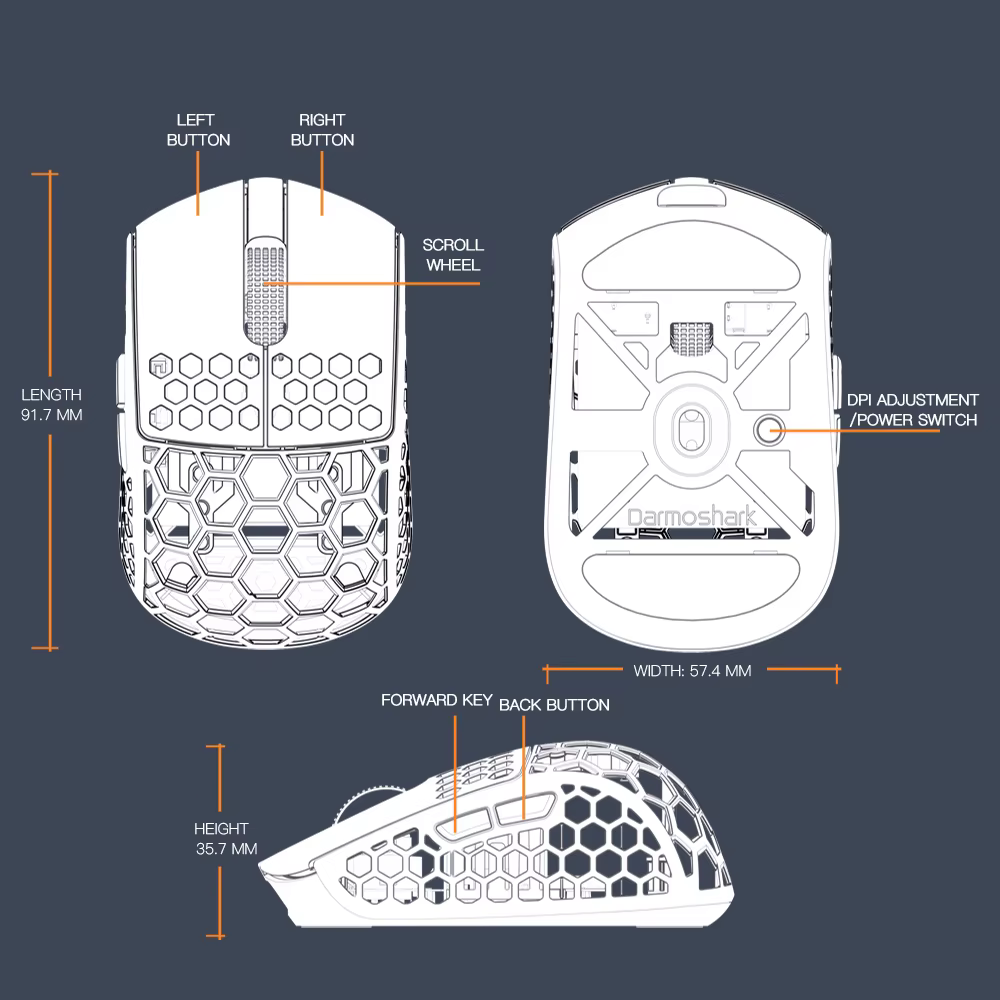 Souris de jeu sans fil Darmoshark M5Air V2 en fibre de carbone forgée