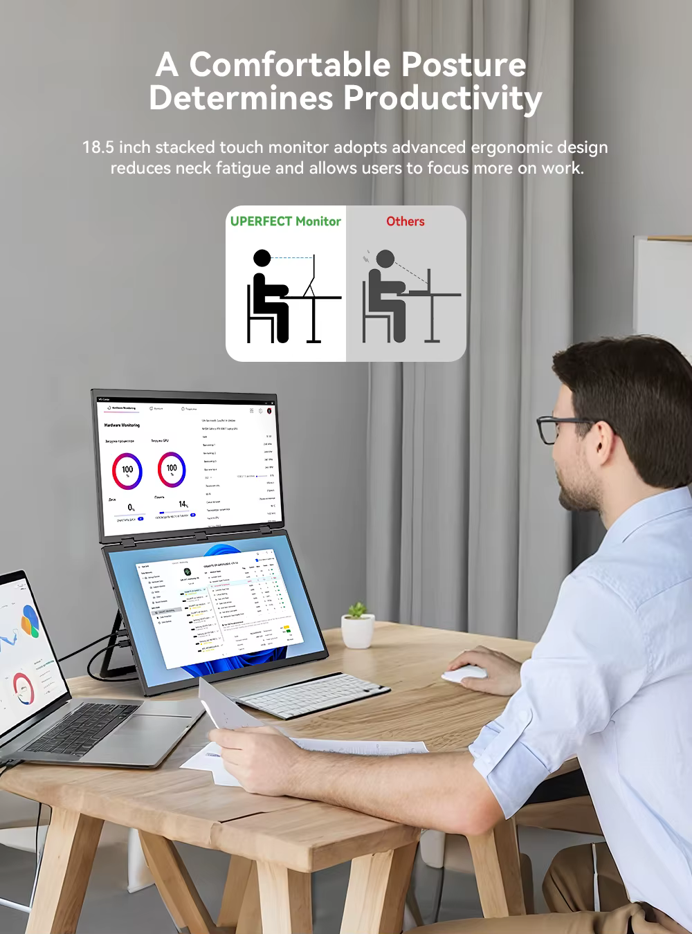 UPERFECT Moniteur portable pliable triple écran 15