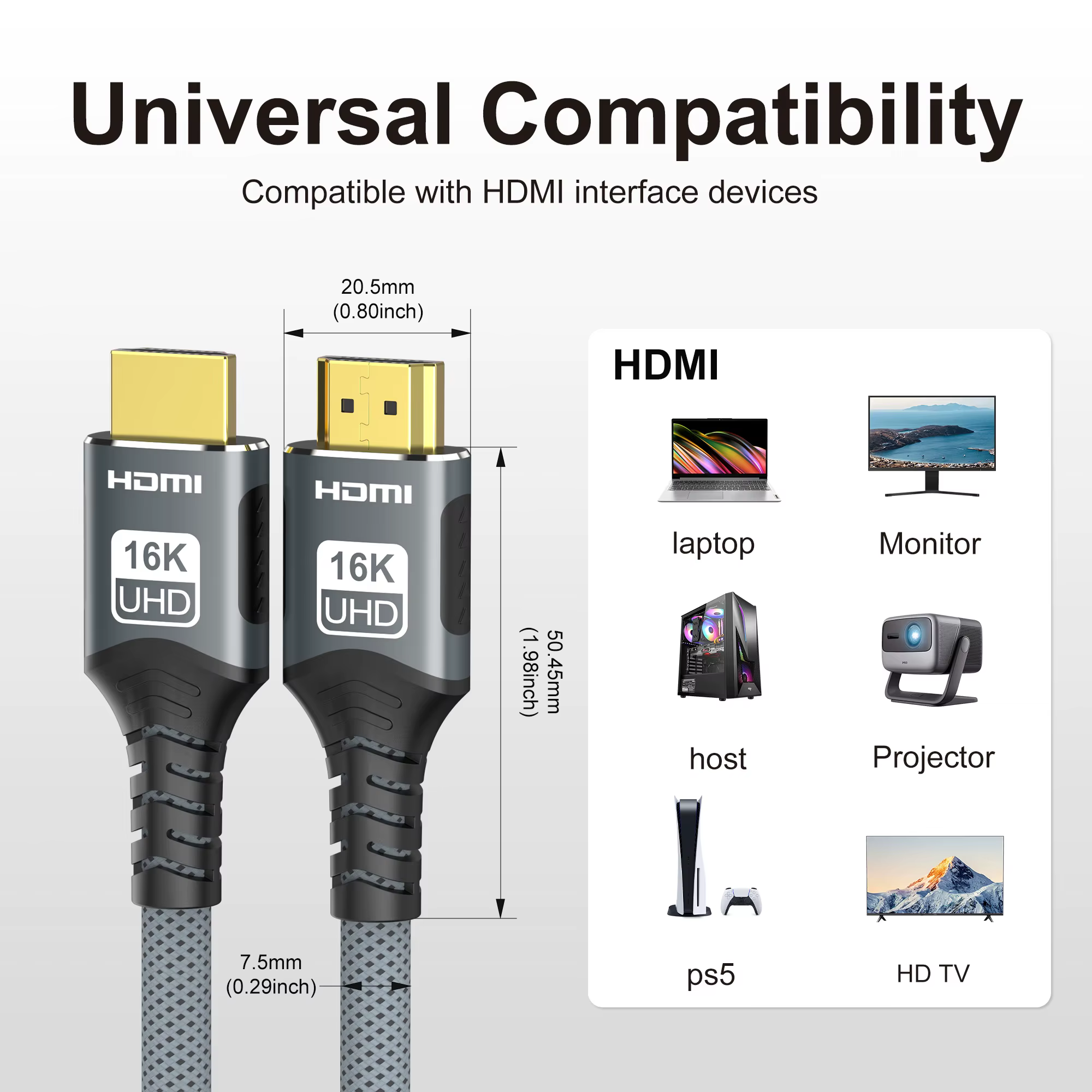 Câble HDMI 2.2 16K 96 Gbps 8K@120Hz 4K@240Hz 2K@360Hz compatible