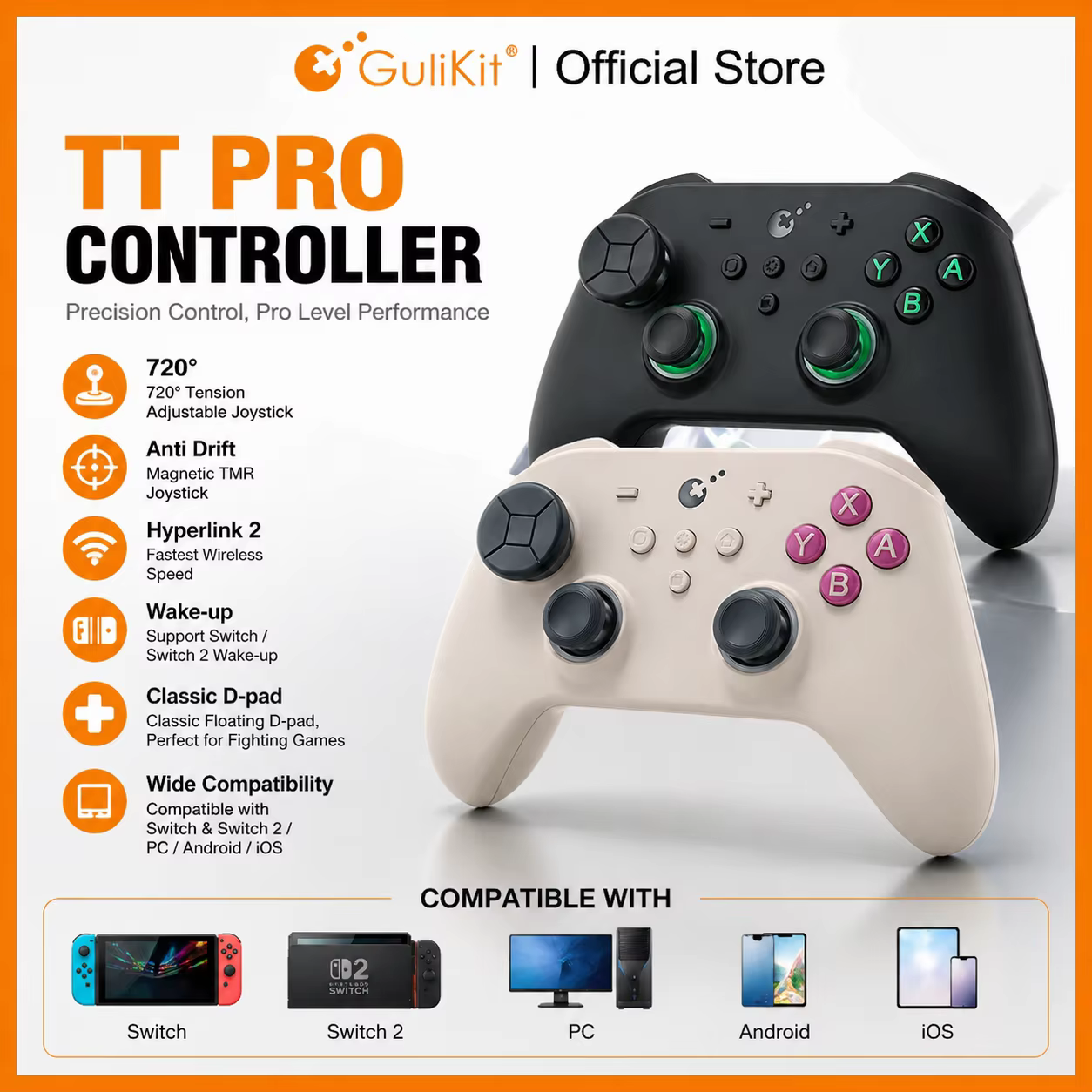 Manette de jeu GuliKit TT Pro avec joysticks TMR