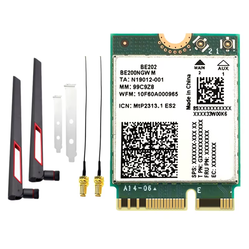 BE202 carte Wifi7 + antenne 2X10db 5374M Tri-Band 2.4/5/6G