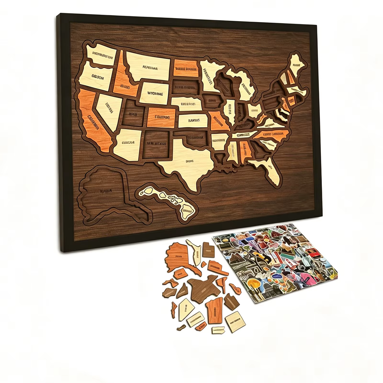 Carte de voyage des États-Unis, jouet interactif multi-usages pour l'apprentissage de la géographie, puzzle en bois portable, cadeau pour les couples et les familles