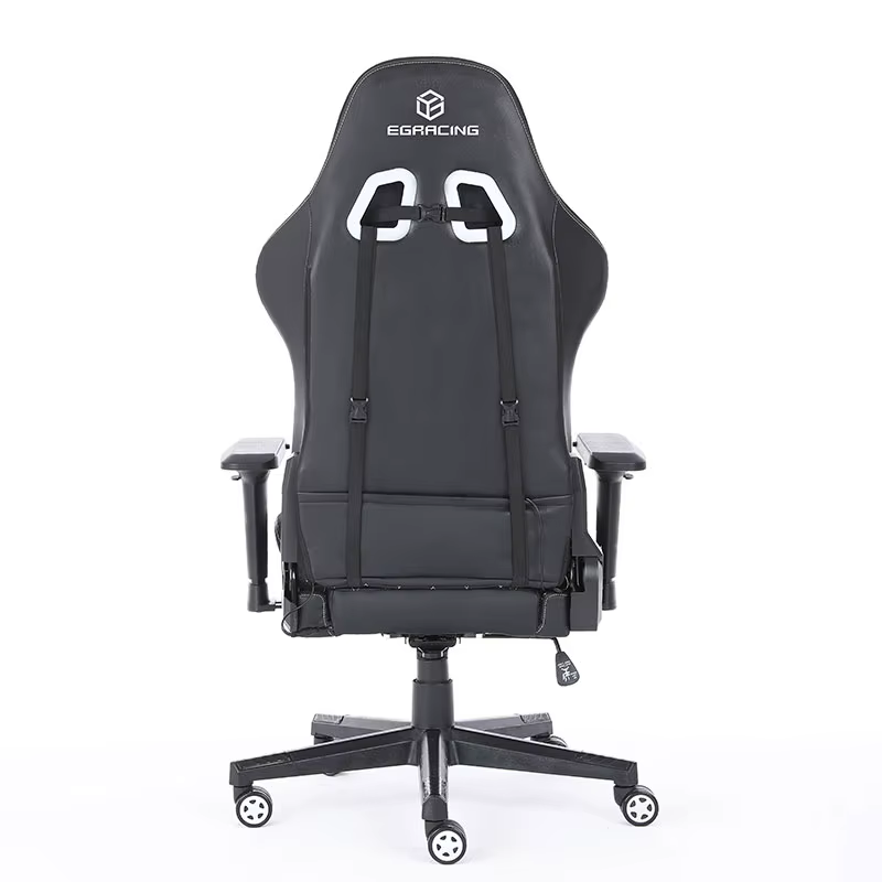 Chaise de jeu ergonomique en cuir PU noir pour bureau et gaming