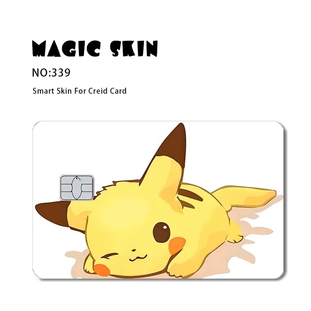 Autocollants mats pour cartes de crédit Anime Pikachu, jouets, dessins animés Pokémon Mewtwo Charizard, film autocollant pour cartes bancaires, petits autocollants à puce