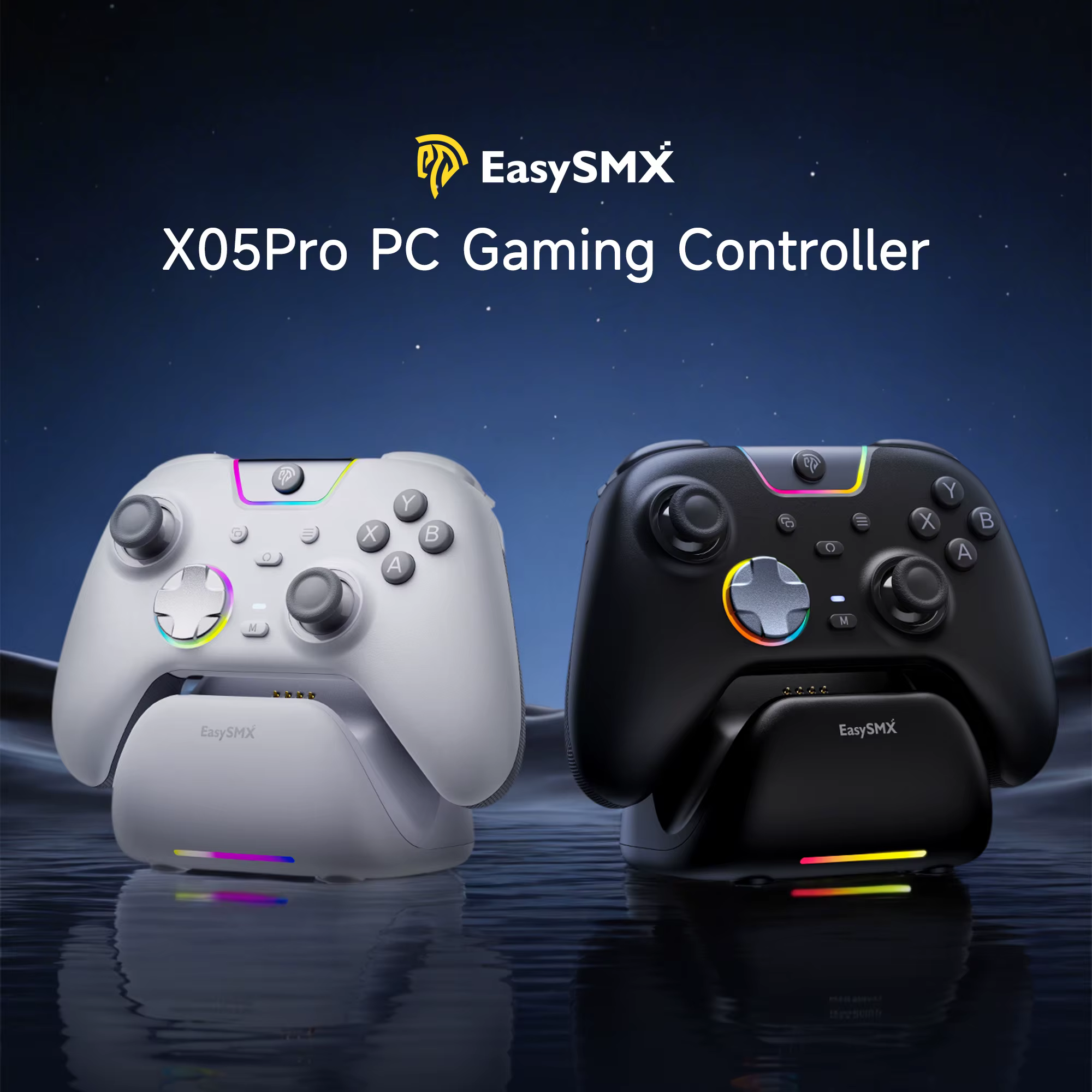 Manette de jeu sans fil EasySMX X05 Pro blanche et noire pour PC Windows