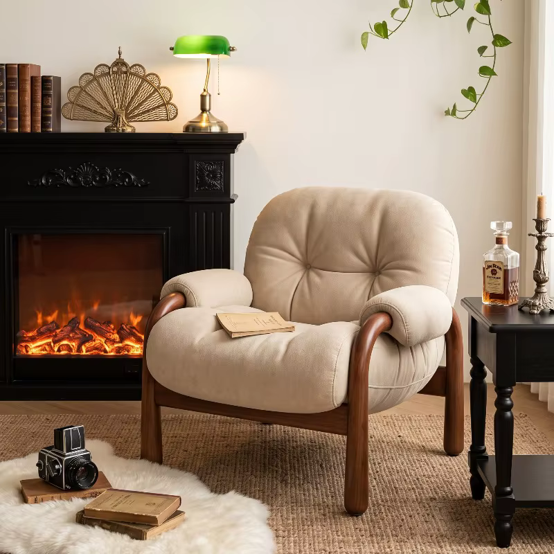 Fauteuil de Salon Vintage en Bois Massif avec Support Dorsal pour Balcon, Chaise de Coiffeuse, Fauteuils de Sol de Loisirs, Mobilier de Chambre de Luxe
