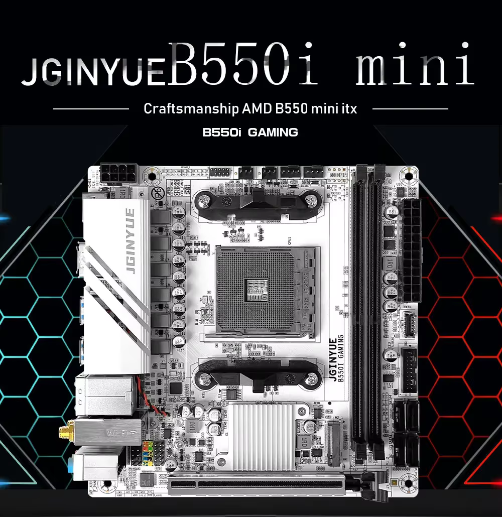 1 PC JGINYUE B550 série PC carte mère d'ordinateur AMD 2 * DDR4 double canaux ITX/M-ATX taille M.2 NVME 4 * SATA 3.0