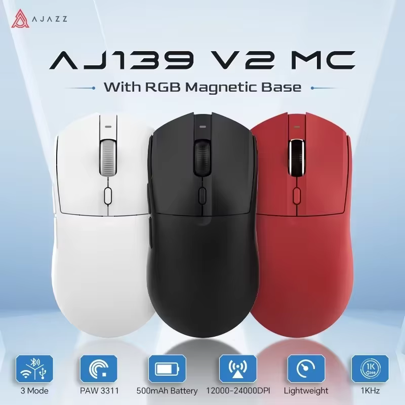 AJAZZ AJ139 V2 MC/AJ139 PRO souris de jeu sans fil PAW3311/PAW3395 capteur 12000DPI/26000DPI 500mAh