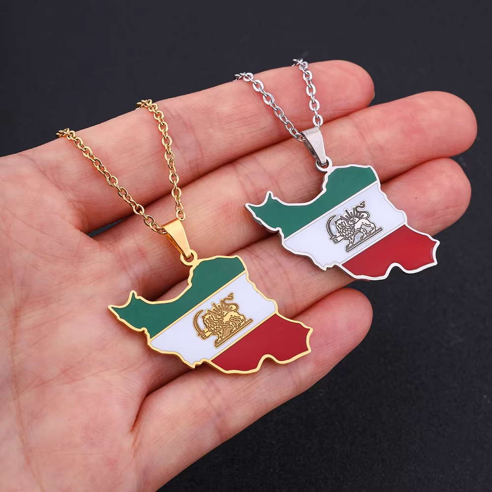 Colliers pendentifs en émail avec carte et drapeau de l'Iran, bijoux en acier inoxydable iranien pour femmes, hommes, filles, cadeaux de fête et d'anniversaire