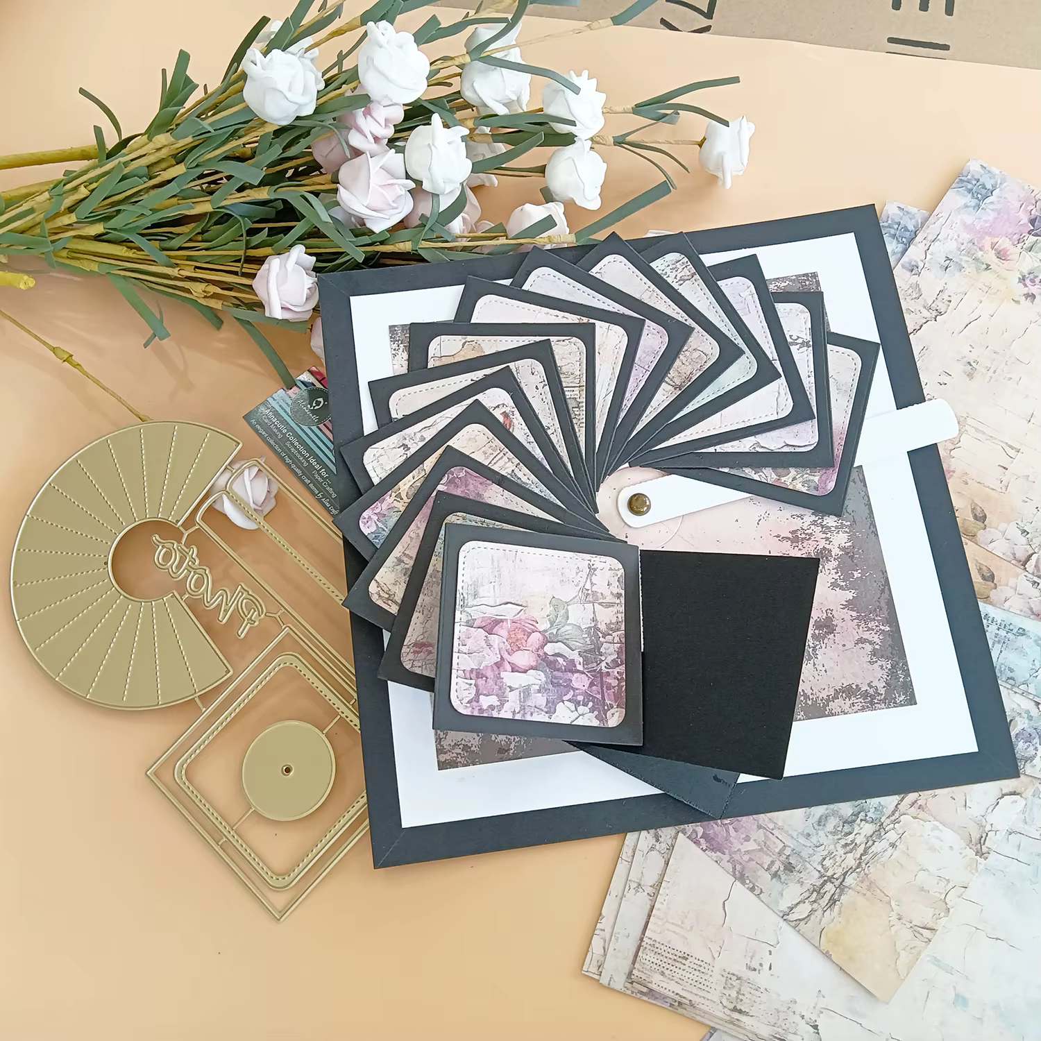 Carte cascade circulaire en métal, matrices dorées découpées pour emballage cadeau, artisanat en papier, fabrication de cartes de vœux, bricolage