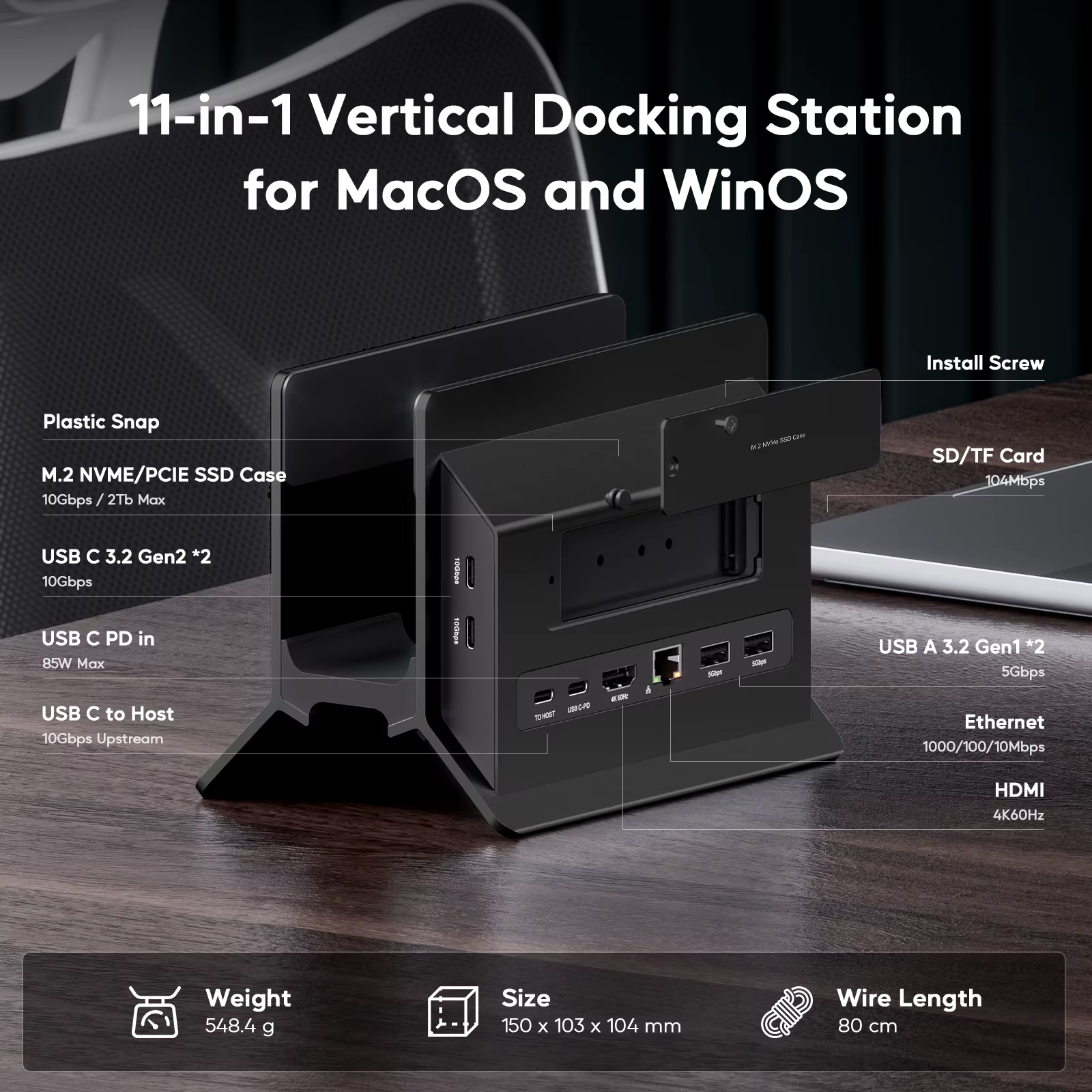 Station d'accueil pour ordinateur portable PULWTOP avec extension SSD M.2