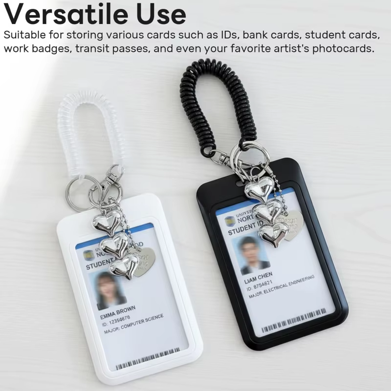 Porte-cartes photo en plastique avec breloque en forme de cœur - Lot de 2, Porte-cartes photo, Porte-badge d'identité pour carte d'étudiant, Porte-POCA