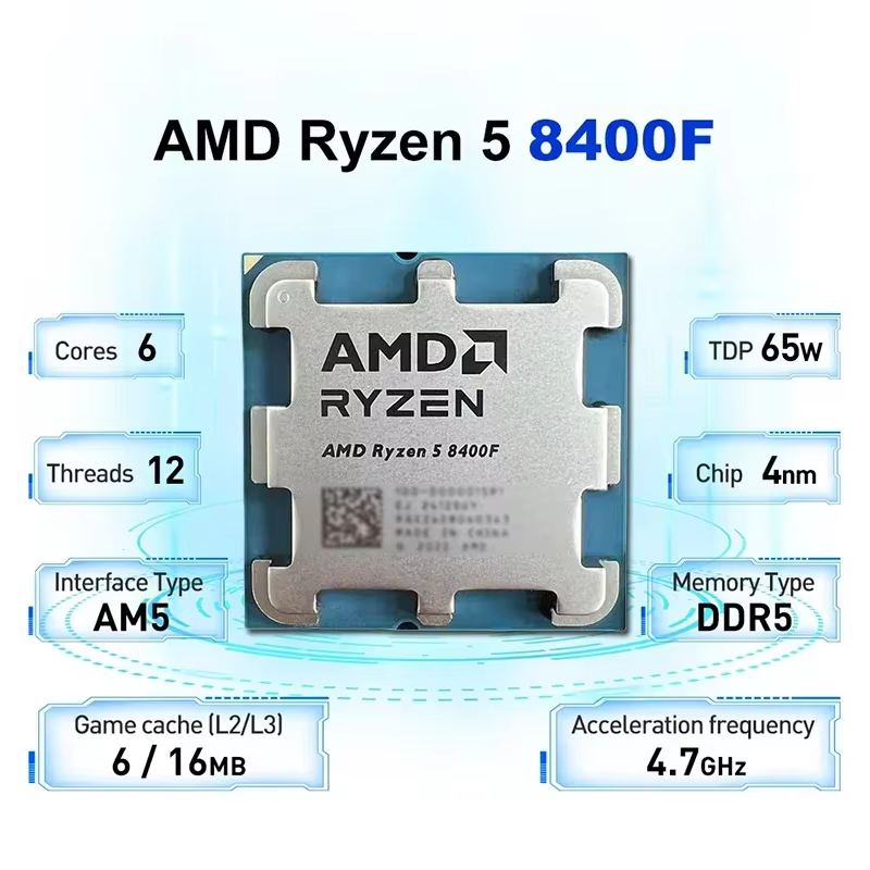 Processeur de jeu AMD R5 8400F Zen4 Premium 6C12T Max 4.2GHz Boost 4NM Faible Dissipation Thermique AM5 DDR5 (Puce Non Montée)