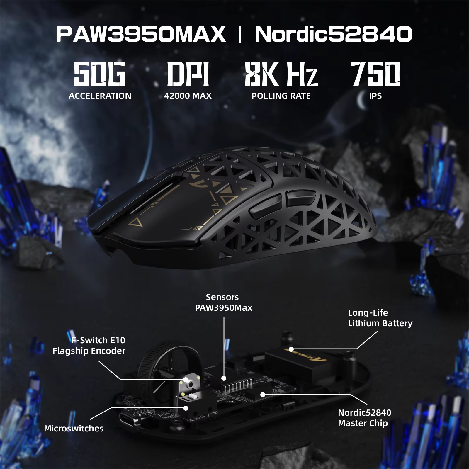 ATTACK SHARK R5Ultra Souris Gamer Sans Fil en Fibre de Carbone