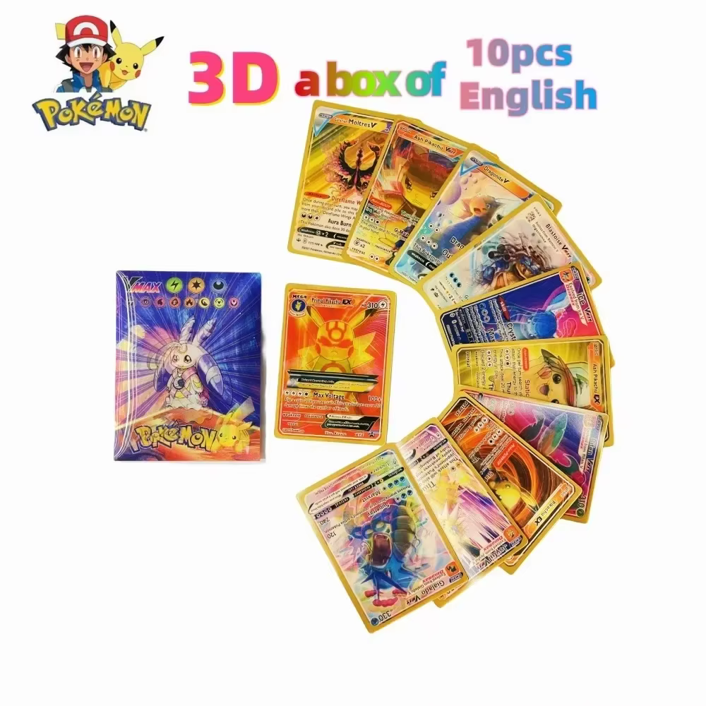 Cartes Pokemon 3D arc-en-ciel brillantes, 60 pièces, anglais Vmax Gx Charizard Pikachu, jeu de commerce, carte de combat, jouets pour enfants, 2024