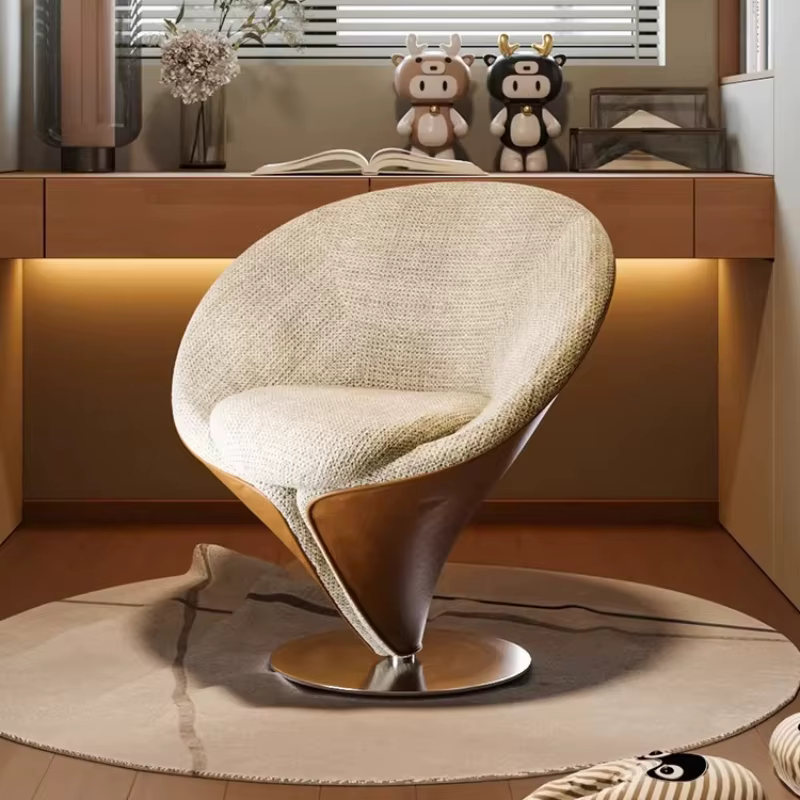 Fauteuil de salon pivotant minimaliste italien, base conique design, fauteuil d'appoint en Nappa, tabouret de maquillage de luxe, chaise de maquillage pour salon