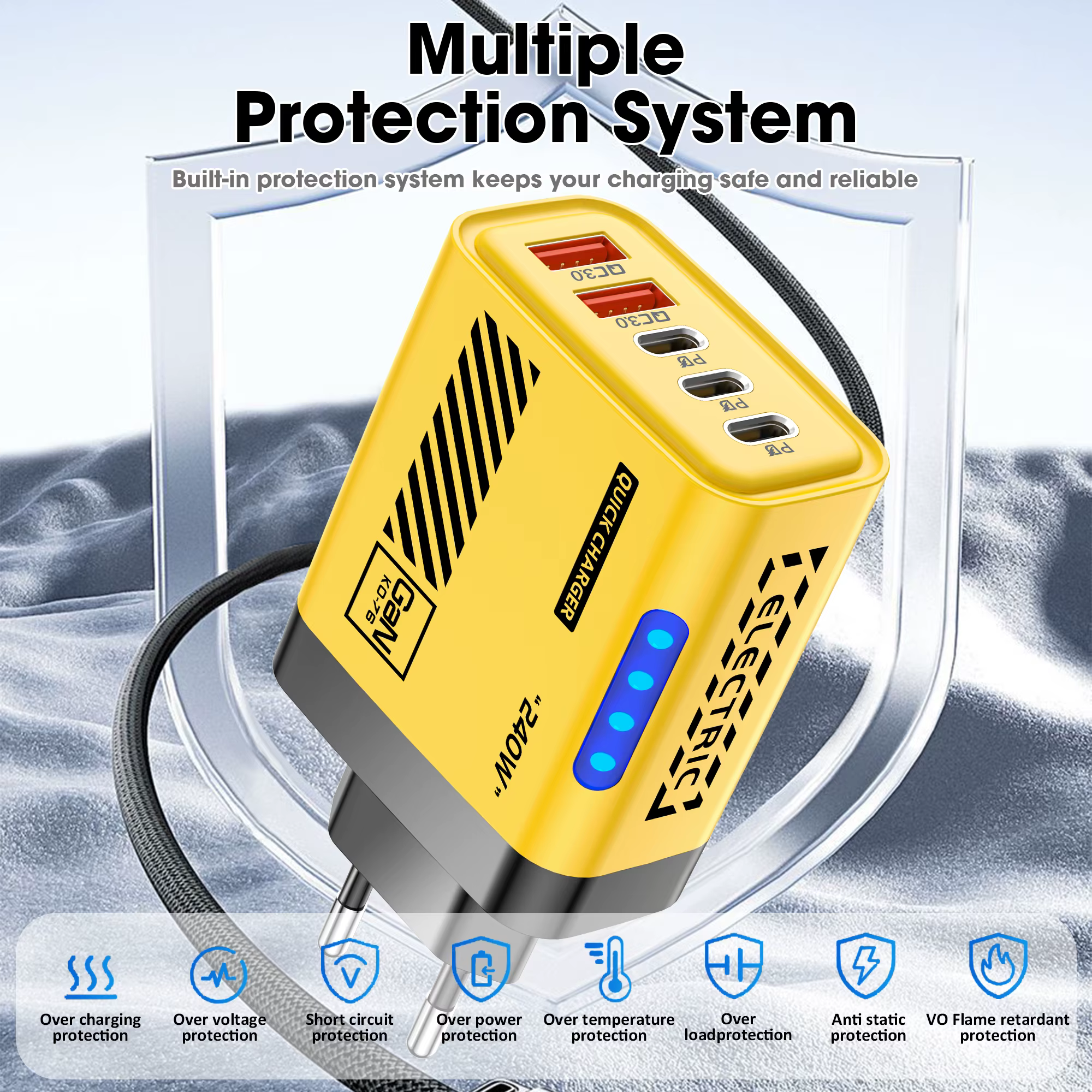 5 ports GaN USB C chargeur 240W PD