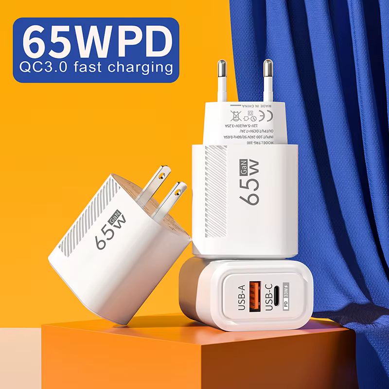 65W GaN Charge rapide USB Type C chargeur US EU Plug PD 3.0