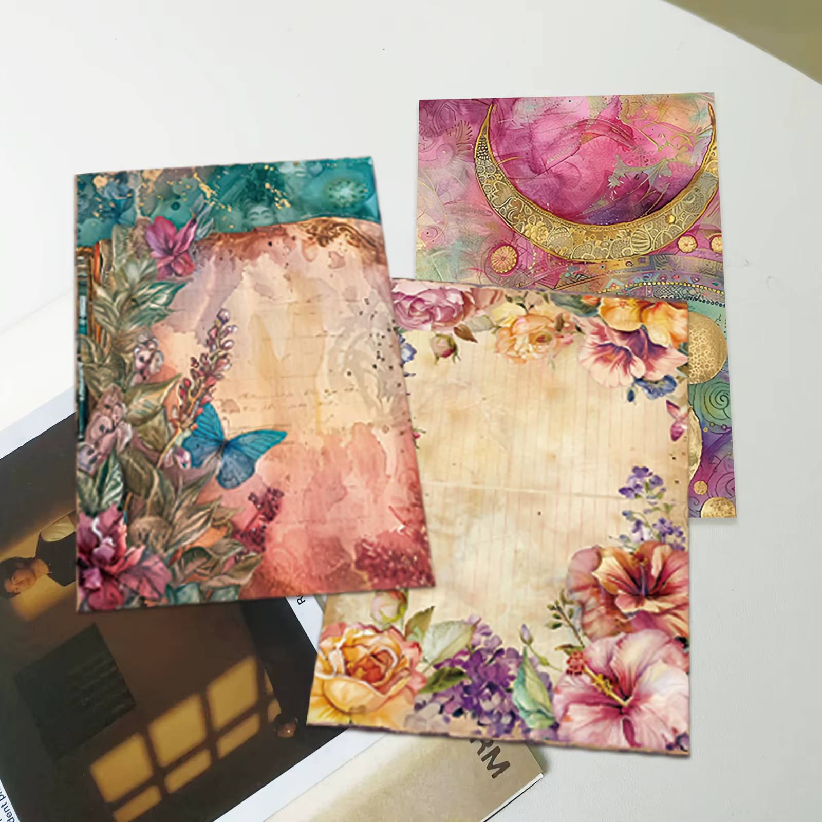 Papiers de Scrapbook bohémien esthétiques, 8 feuilles, pour Journal indésirable, fabrication de cartes, papier artisanal, fournitures de Scrapbooking à fleurs fantaisie