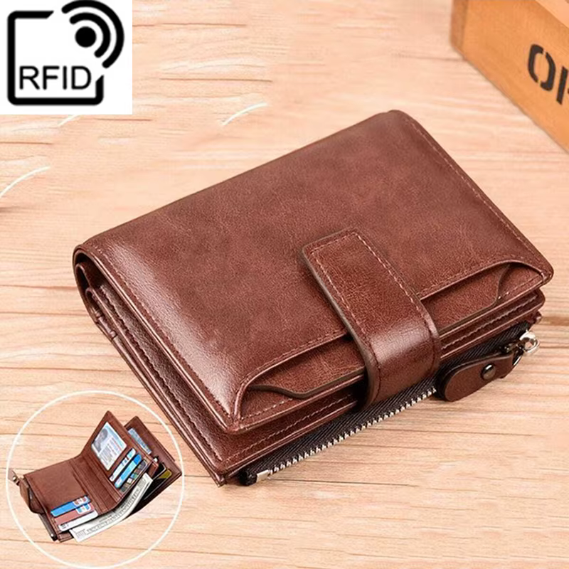 Porte-monnaie homme portefeuille RFID antivol homme portefeuille en cuir fermeture éclair porte-carte de visite sac d'argent portefeuille homme