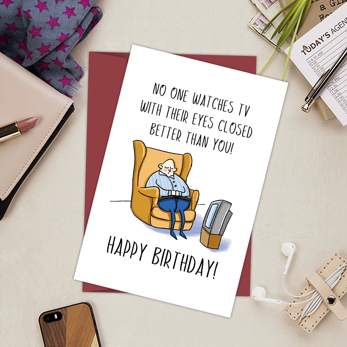 Carte d'anniversaire créative et amusante, carte d'anniversaire amusante pour papa, mari, grand-père, regarder la télévision avec les yeux fermés, carte de merci, 1 pièce