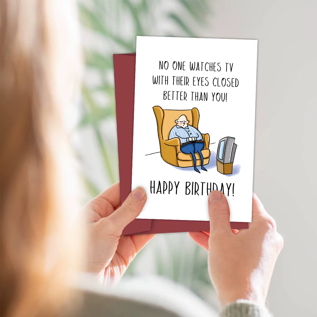 Carte d'anniversaire créative et amusante, carte d'anniversaire amusante pour papa, mari, grand-père, regarder la télévision avec les yeux fermés, carte de merci, 1 pièce