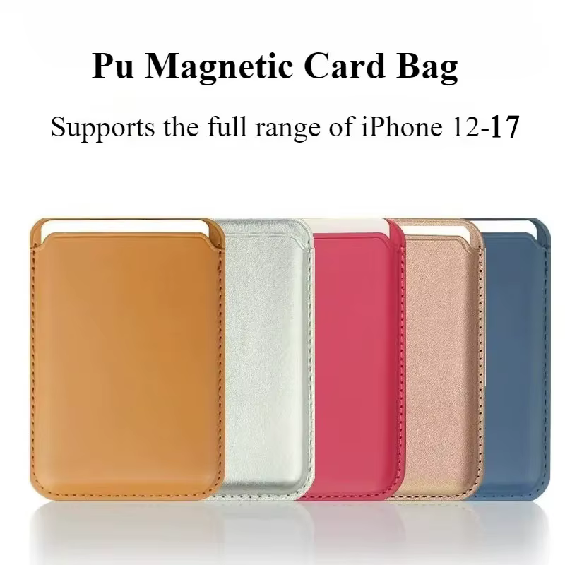 Étui porte-cartes magnétique personnalisé avec nom personnalisé pour téléphone 12 – 17, autocollant arrière en cuir, manchon de carte avec portefeuille à aimant puissant