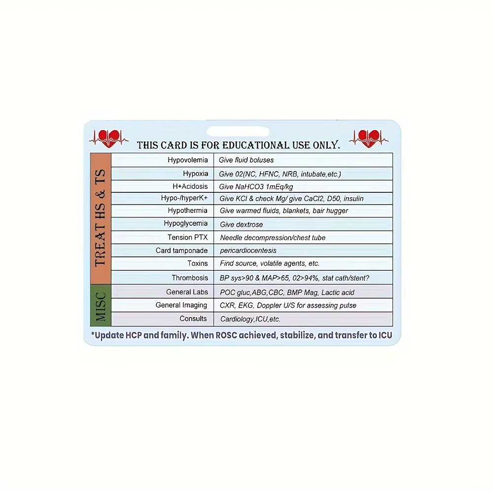 Carte de référence en forme de cœur, 5 pièces, Code CPR, étiquette EMT/RN/MD bleue pour médical 2.9x4.1 pouces, carte de survie ACLS pour les professionnels médicaux