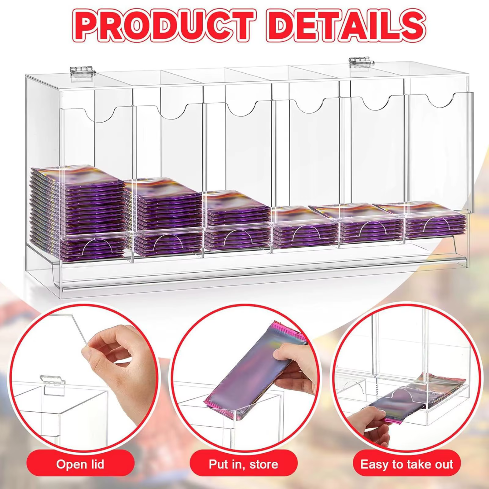 Organisateur de cartes à 6 emplacements, rangement durable, accès facile, pratique, en acrylique, vitrine