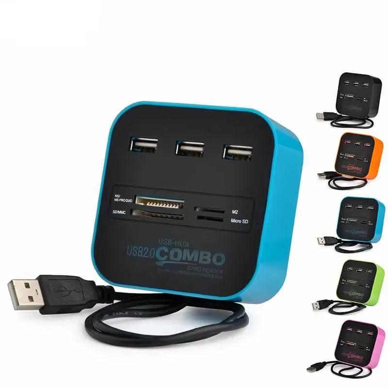 Hub USB 2.0 haute vitesse 3 Ports avec lecteur de carte Mini Hub USB Combo tout en un adaptateur séparateur USB pour ordinateur portable