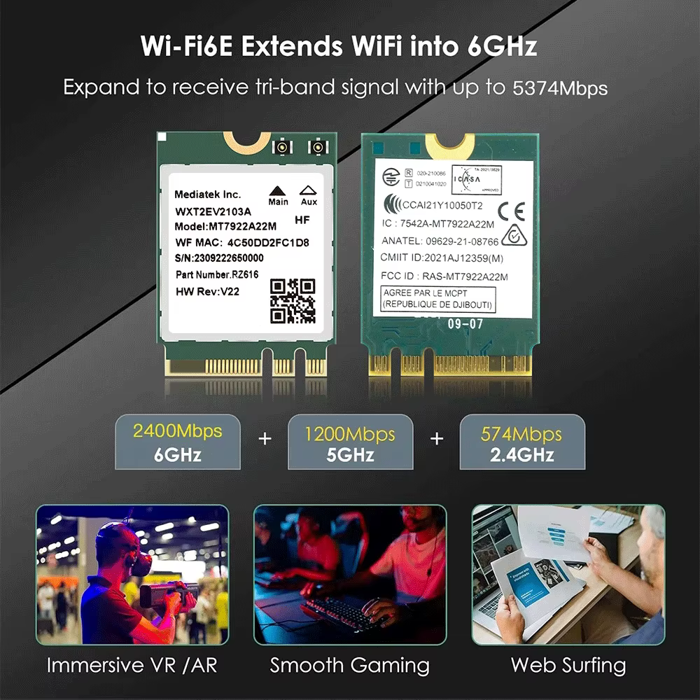 Carte sans fil WiFi 6E MT7922 M.2