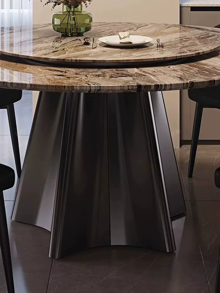 Ensemble table et chaises rondes en marbre de luxe italien, style moderne, pour salon, meubles minimalistes et gain de place, tables à manger