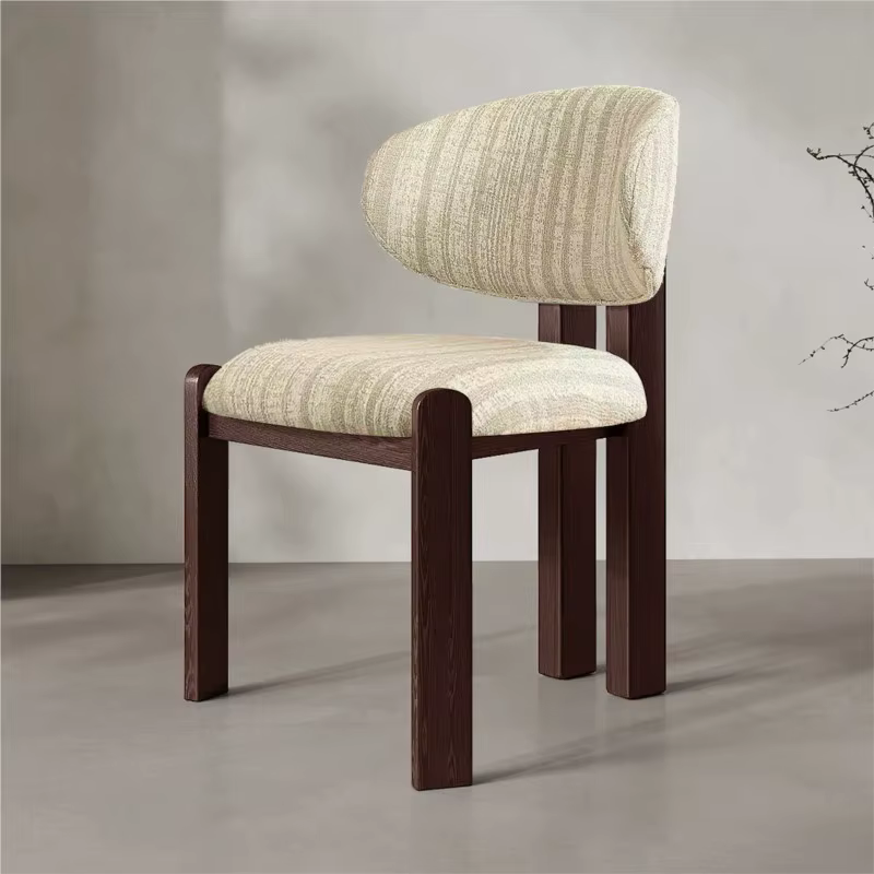 Chaise de salle à manger vintage Joylive en bois massif, style rétro, tissu crème, chaise française naturelle et confortable
