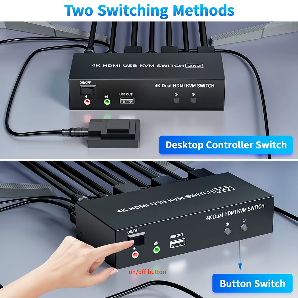 Commutateur KVM HDMI double moniteur 2X2 USB 3.0/2.0 4K 60Hz