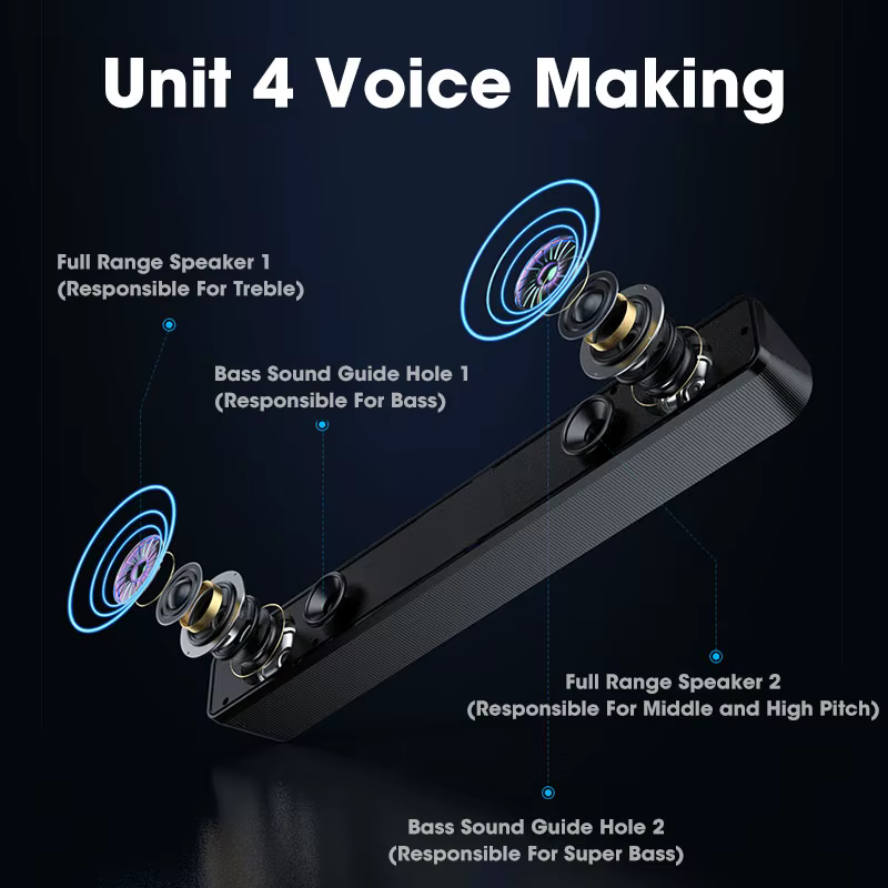 Barre de son pour PC, haut-parleur Bluetooth filaire/sans fil