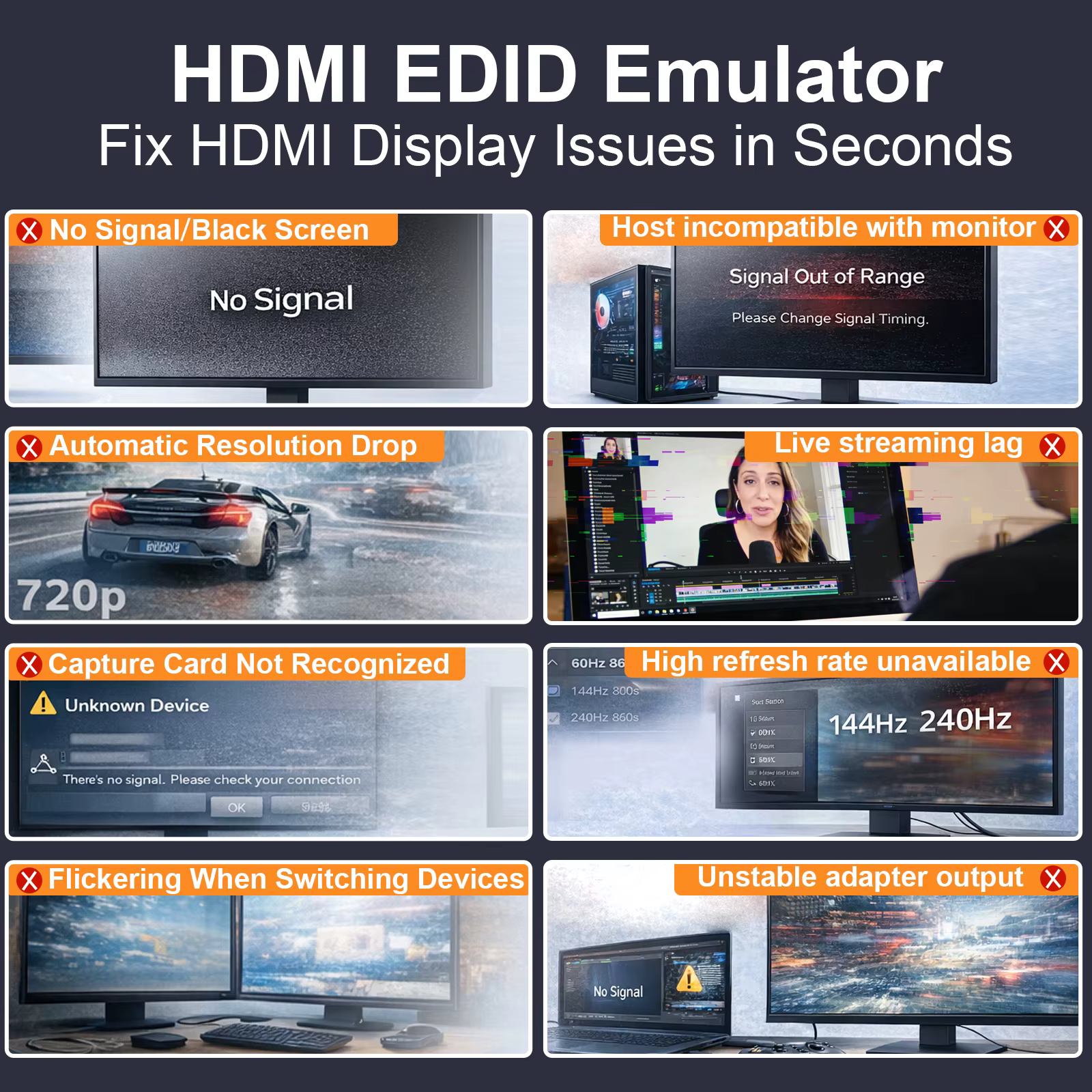 Émulateur HDMI EDID avec fonction de passage de signal, Affichage virtuel 1080p@60Hz, Gestionnaire EDID fiable pour prolongateur HDMI, KVM, récepteur et répartiteur AV