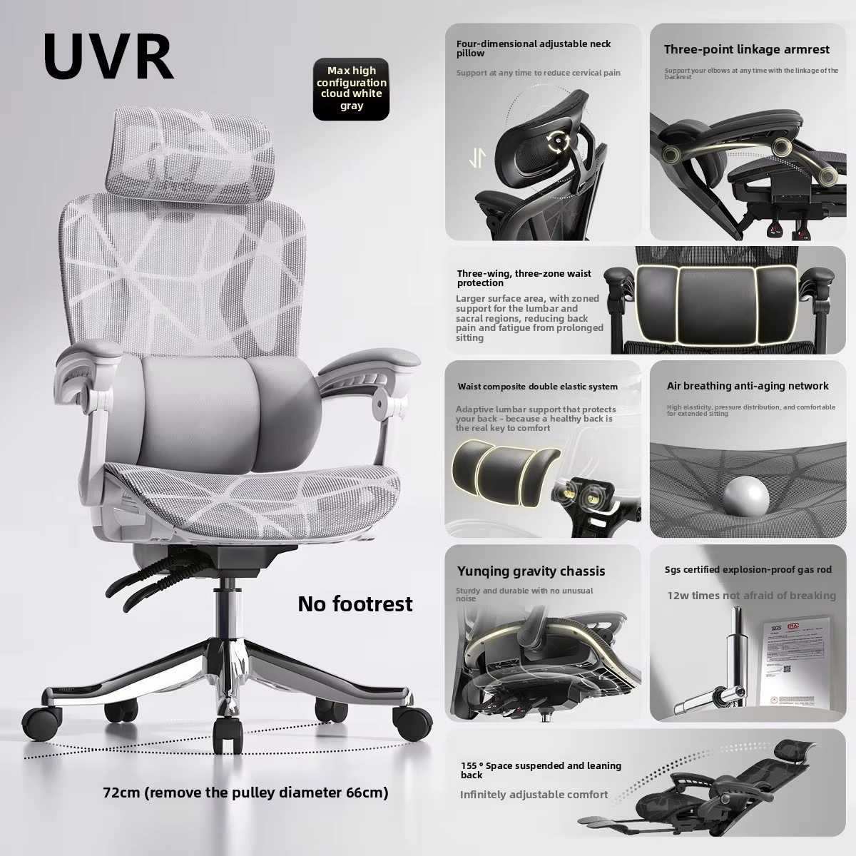 UVR Design ergonomique chaise ménage tabouret inclinable sédentaire confort maille