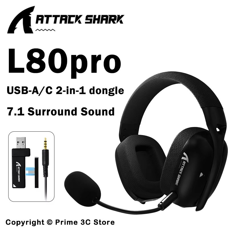 ATTACK SHARK L80PRO casque de jeu sans fil 2.4G/BT/filaire ultra-léger 40mm pilotes