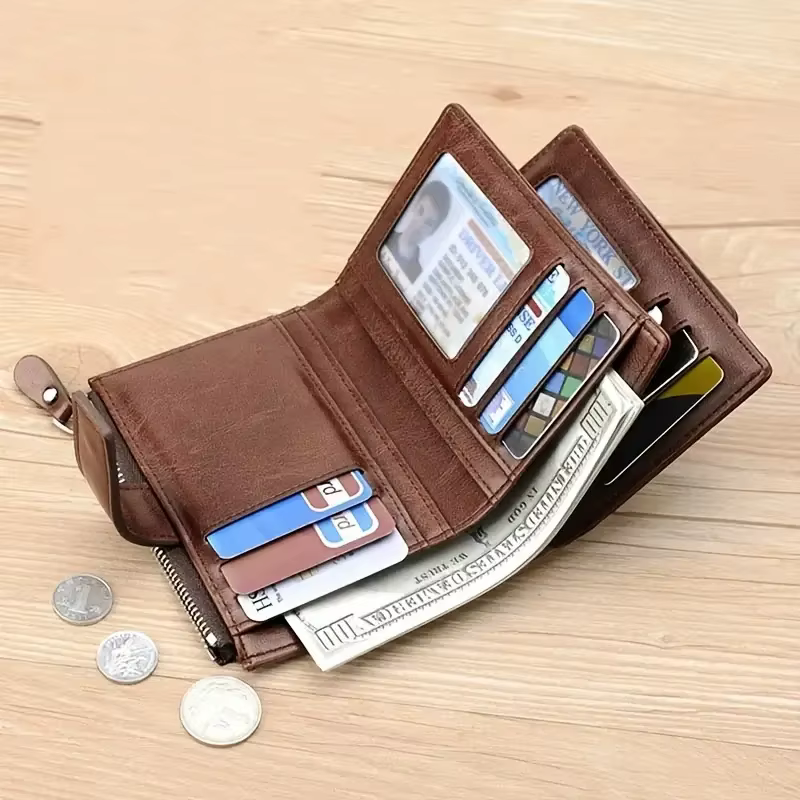 Porte-monnaie homme portefeuille RFID antivol homme portefeuille en cuir fermeture éclair porte-carte de visite sac d'argent portefeuille homme