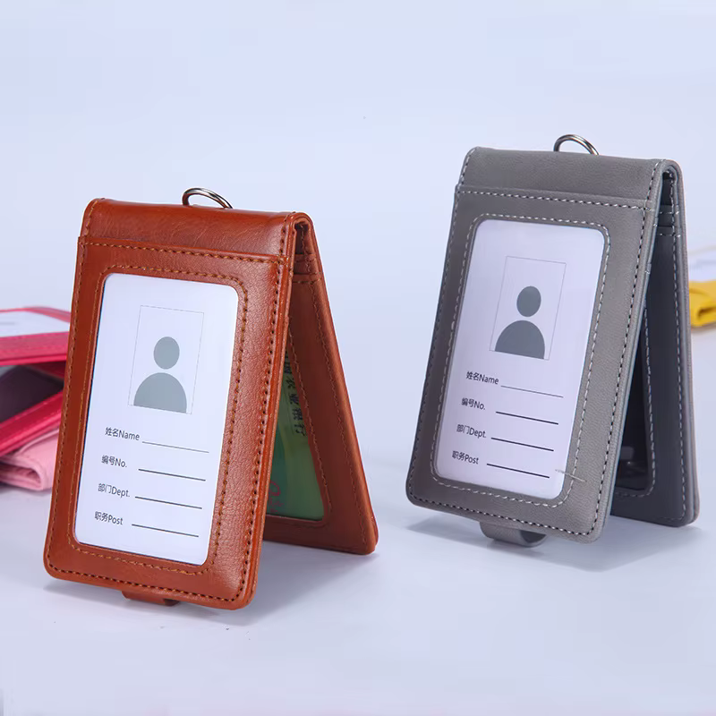 Hommes d'affaires pli en cuir PU rabat multi porte-carte portefeuille sangle de cou lanière porte-Badge personnel carte de crédit porte-carte d'identité
