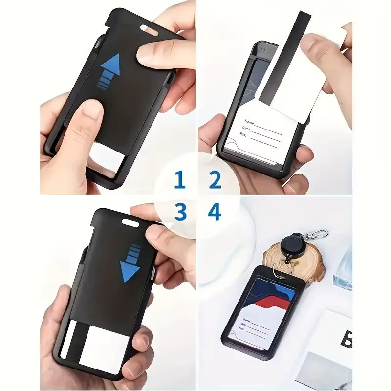 Porte-carte d'identité coulissant robuste, 3 pièces, plastique ABS, pour bureau et voiture – carte de crédit, permis de conduire et porte-passe