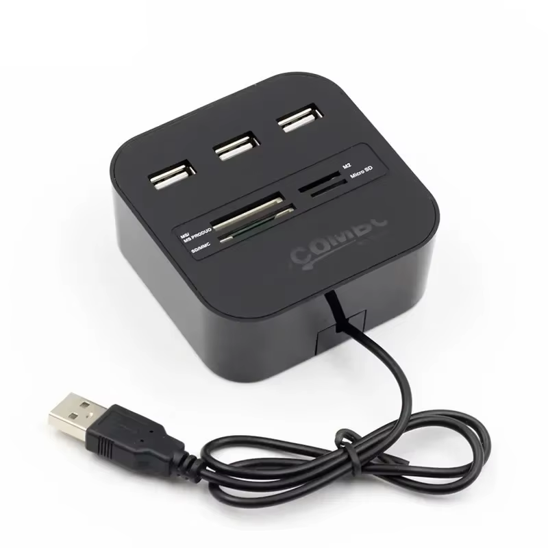 Hub USB 2.0 haute vitesse 3 Ports avec lecteur de carte Mini Hub USB Combo tout en un adaptateur séparateur USB pour ordinateur portable