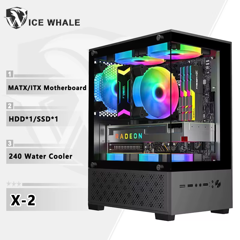 X2 boîtier d'ordinateur M-ATX Mini-ITX carte mère vue sur la mer côté de la pièce châssis de bureau Transparent USB3.0 Support 240 refroidisseur d'eau