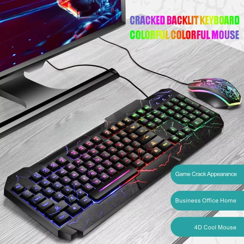 Ordinateur de bureau filaire clavier de jeu souris sensation mécanique lumière LED rétro-éclairé