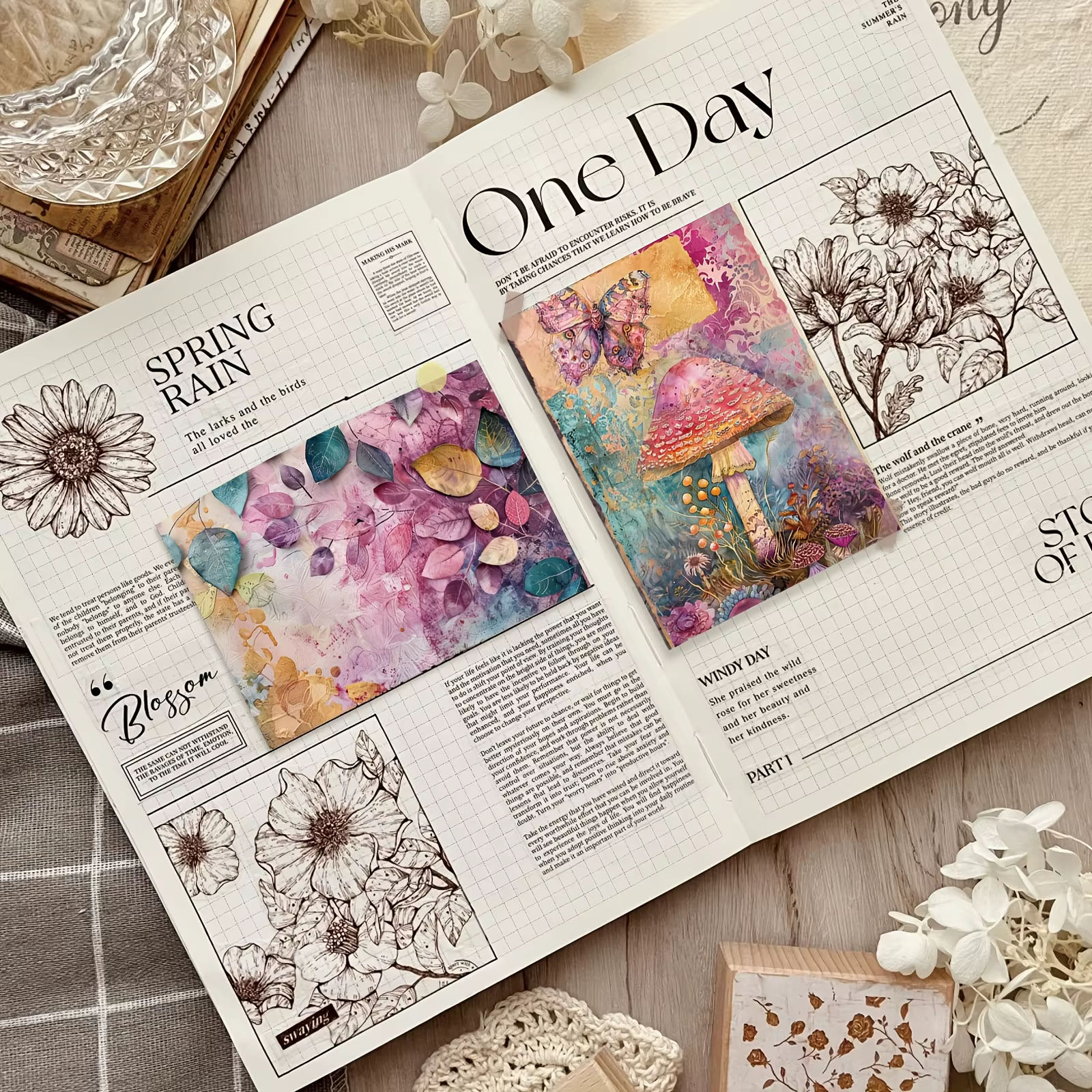 Papiers de Scrapbook bohémien esthétiques, 8 feuilles, pour Journal indésirable, fabrication de cartes, papier artisanal, fournitures de Scrapbooking à fleurs fantaisie