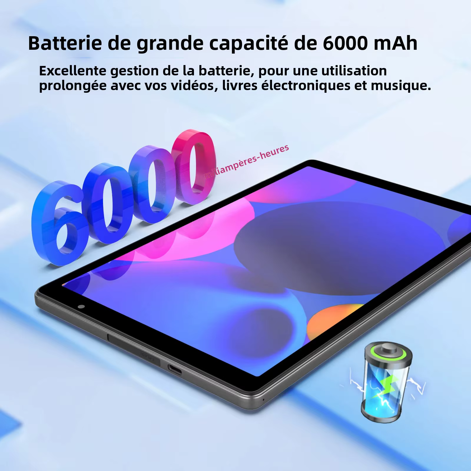 Dernière tablette Android 14, tablette 10 pouces, processeur Quad-core, WiFi 5G, 4 Go de ROM + 32 Go de RAM, résolution 1280 x 800, batterie 6000 mAh