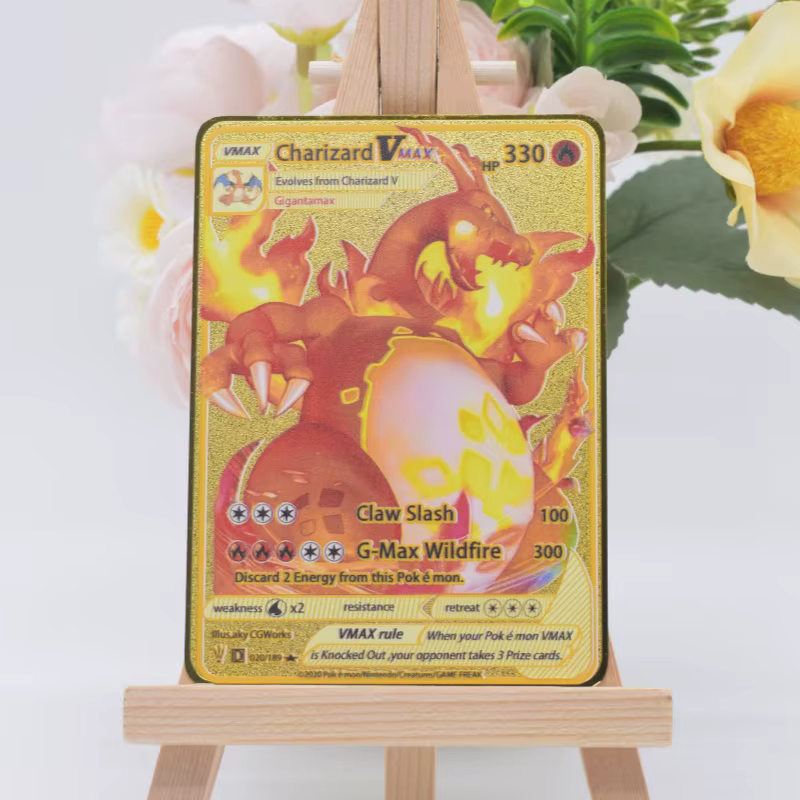 10000 Cartes Pokémon Métalliques Dorées Arceus Vmax en Anglais avec Lettres Pokmo en Fer Mewtwo Charizard GX Cadeau pour Enfants Jeu de Collection de Cartes