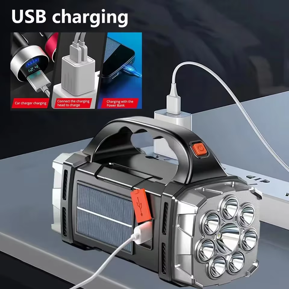 Lampe à main Portable Rechargeable 8/4 LED lampe de poche puissante Camping en plein air lumière de charge solaire torche USB avec lanterne de travail COB