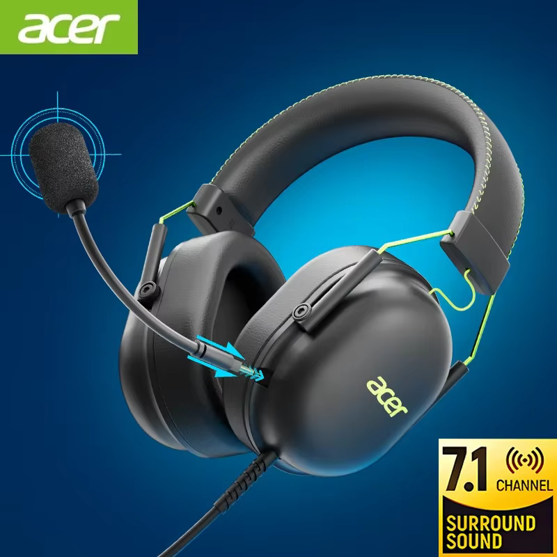 2025 Acer Gaming Casque OHW200 7.1 Surround Sound Wired USB Casques Gamer avec micro suppression du bruit