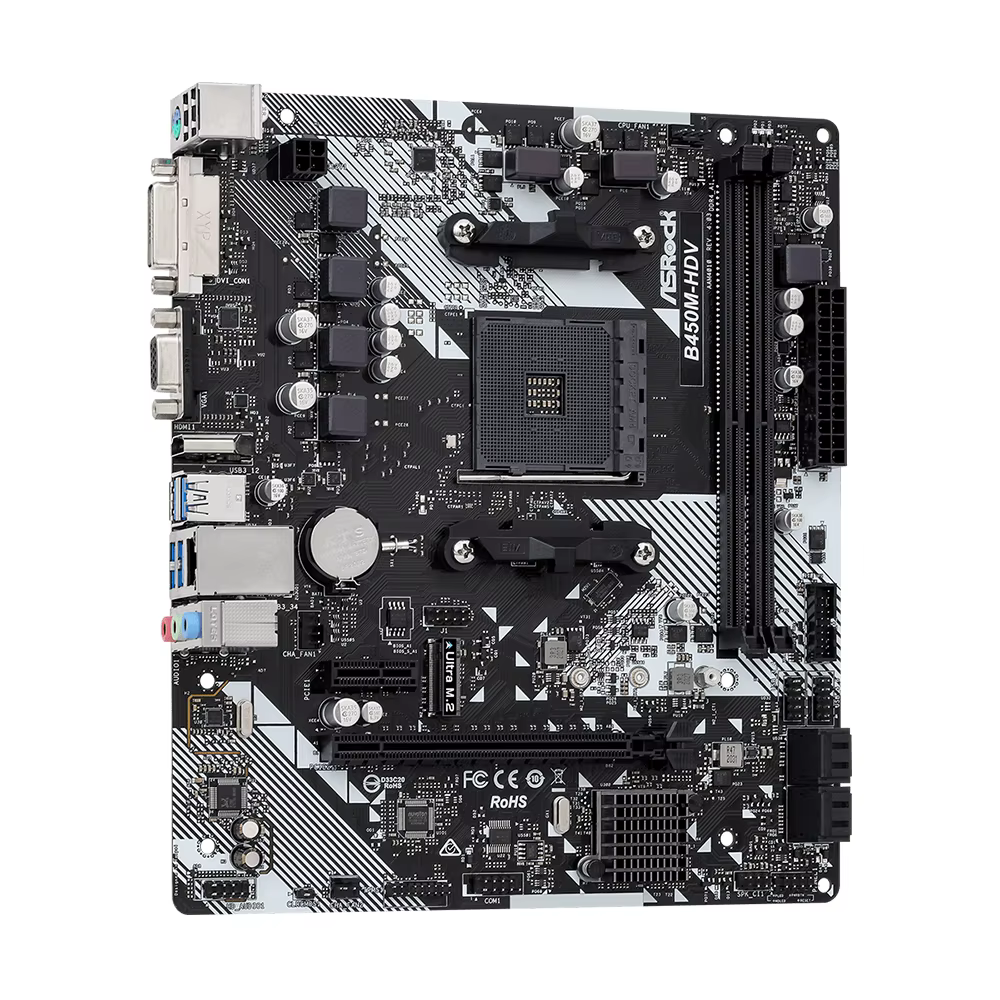 ASRock B450M-HDV R4.0 carte mère 2xDDR4 DIMM mémoire M.2 NVME SATA3 AM4